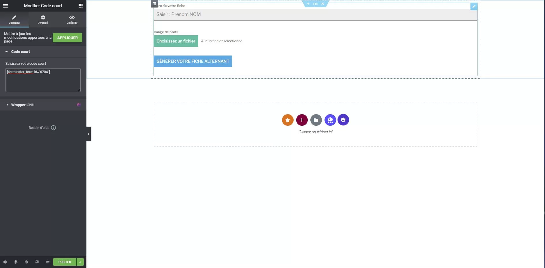 Utiliser le code court