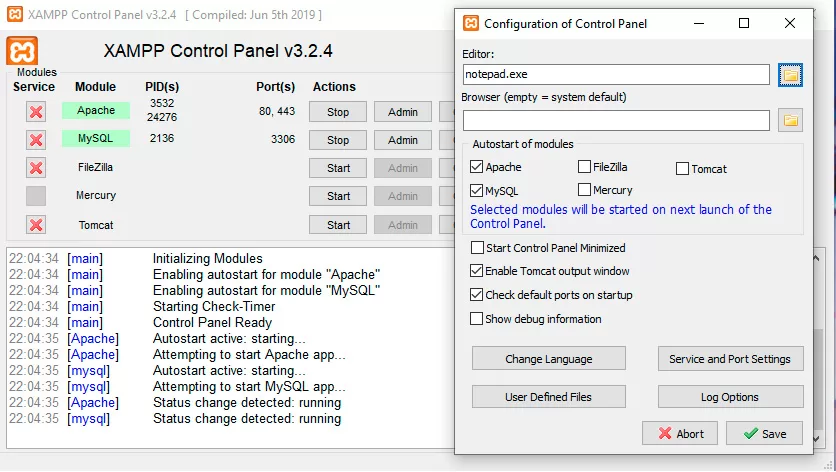 Configuration  de XAMPP