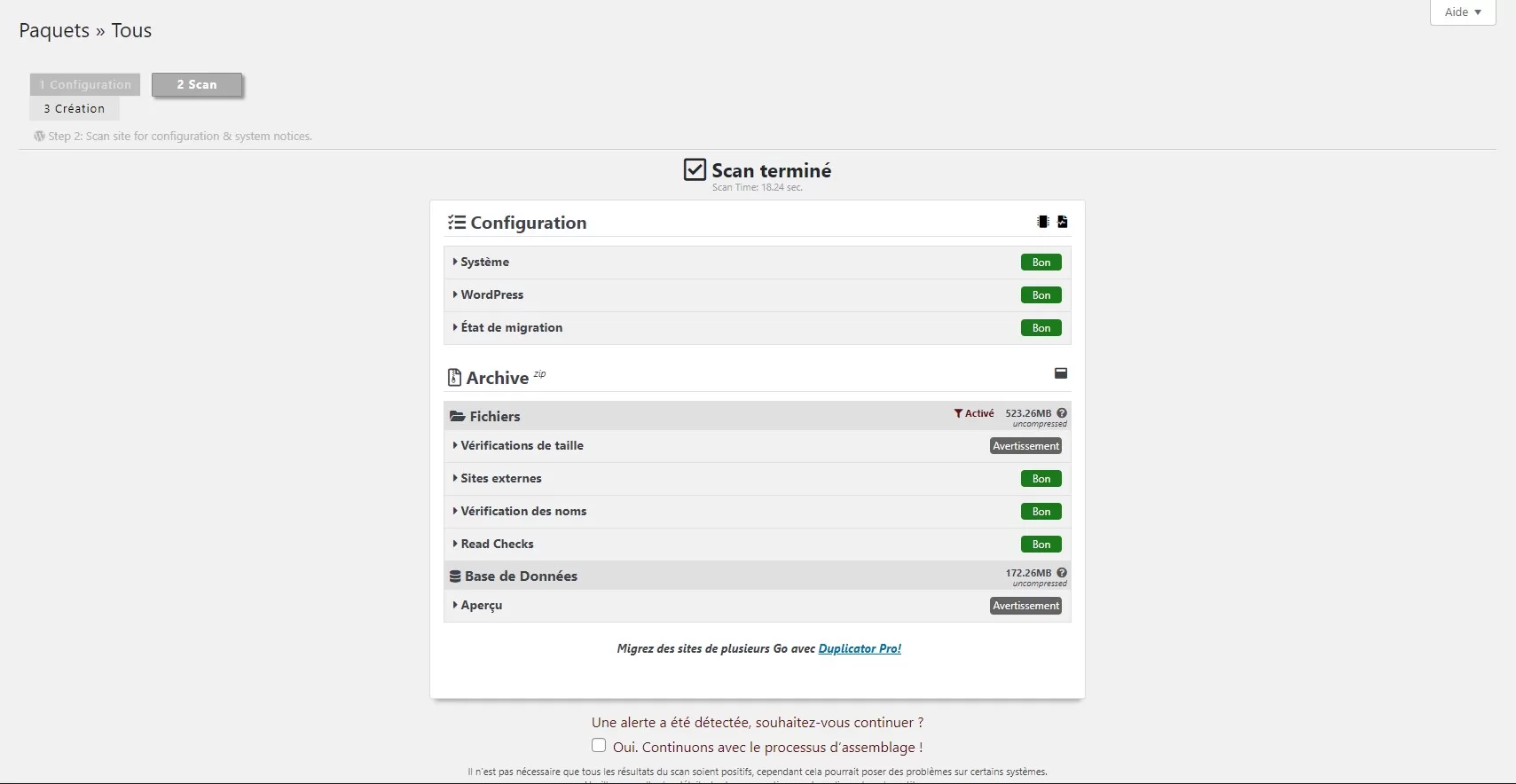 1/ Résultat scan fichiers