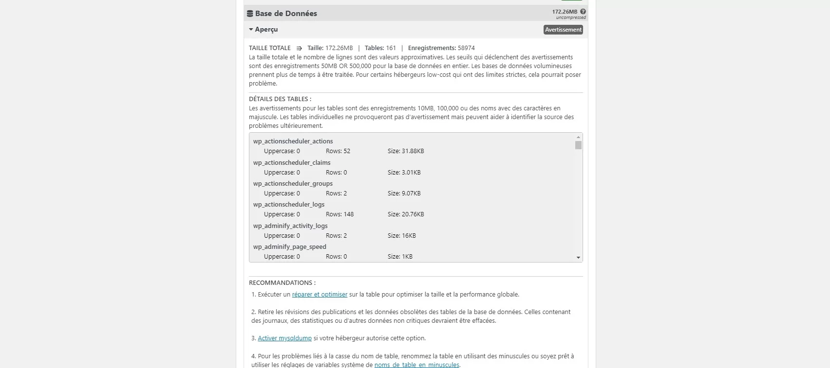 2/ Onglet Base de données